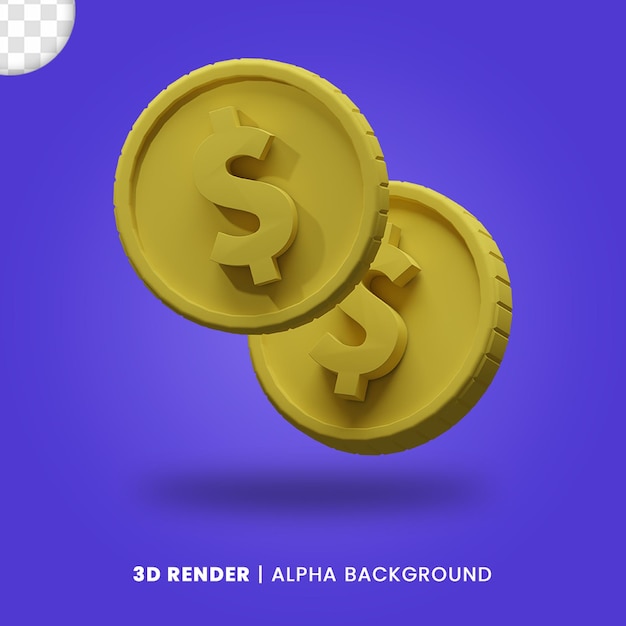 Representación 3d de dos monedas de dólar de oro con efecto mate aislado. útil para la ilustración de diseño de proyectos comerciales o de comercio electrónico.