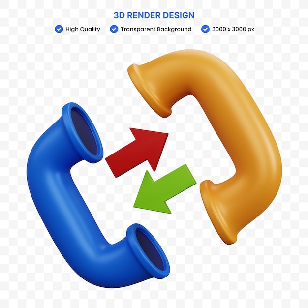 PSD representación 3d de dos teléfonos con flechas aisladas