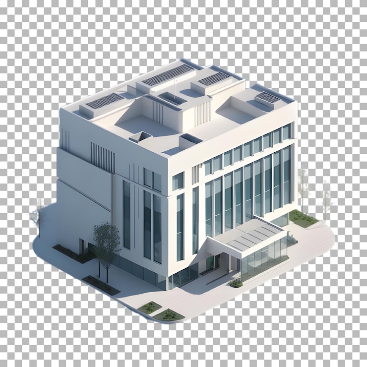 PSD representación en 3d del edificio del hospital aislado sobre un fondo transparente