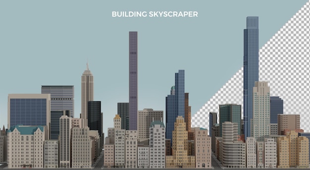 Representación 3d edificios de baja poli rascacielos paisaje urbano nueva york