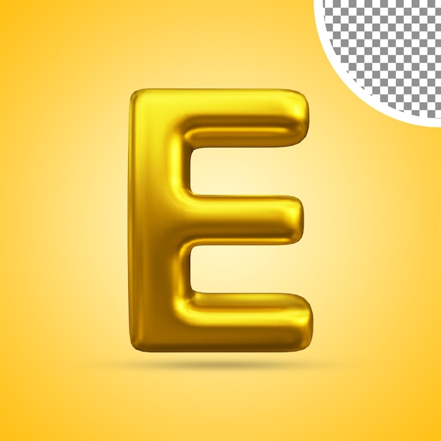 Representación 3D de efecto de texto de oro mayúscula E