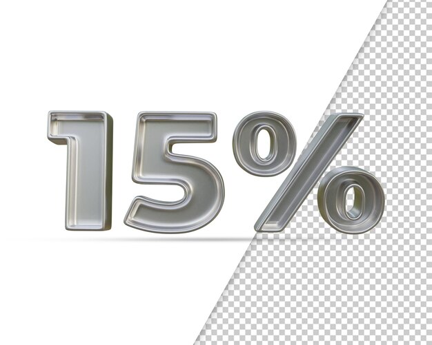 Representación 3d del efecto de texto plateado 15 por ciento