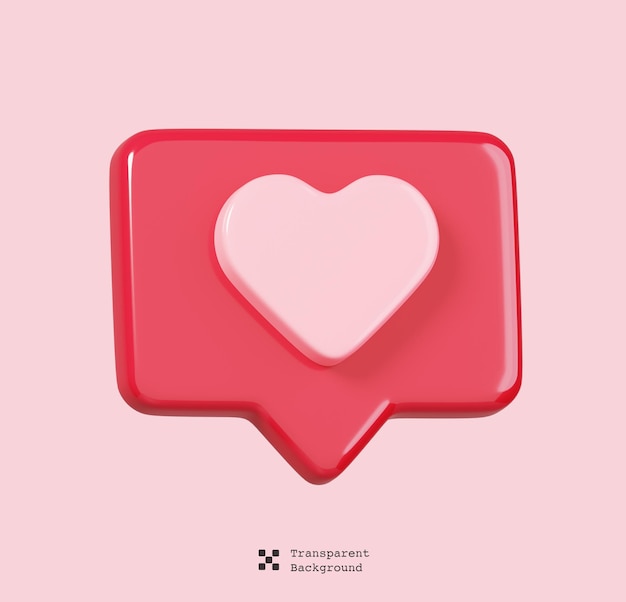Representación 3D emoji de corazón y amor en burbuja roja aislada. 14 de febrero Icono de feliz día de San Valentín.