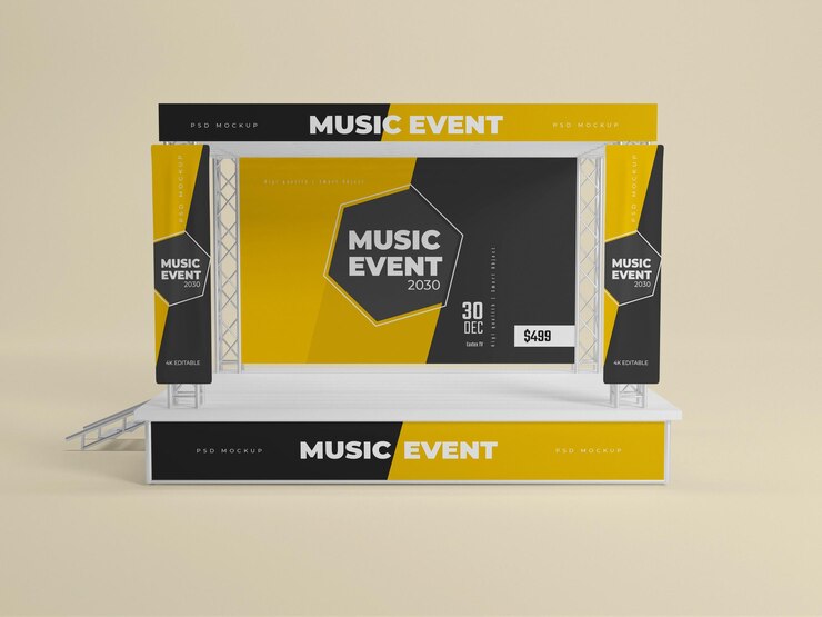 Representación 3d del escenario del evento musical