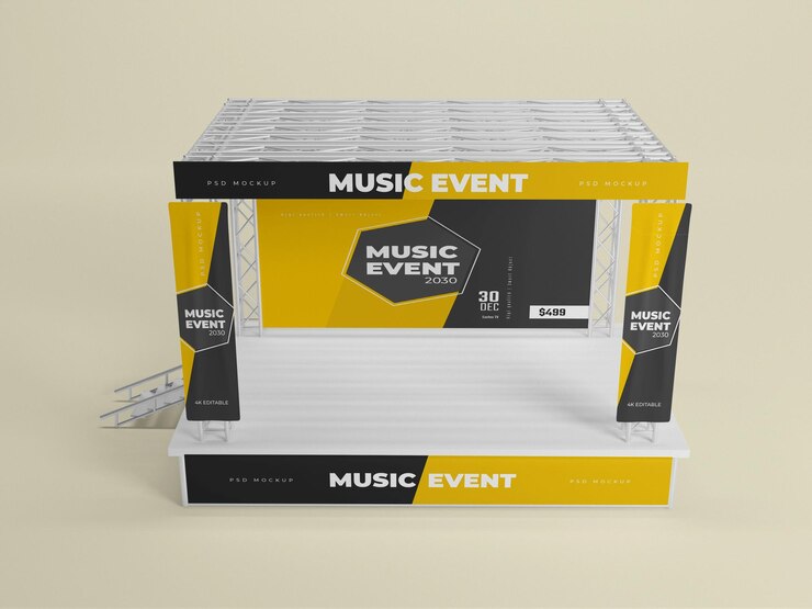 Representación 3d del escenario del evento musical