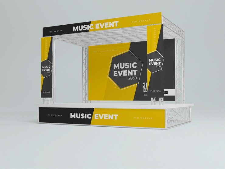 Representación 3d del escenario del evento musical