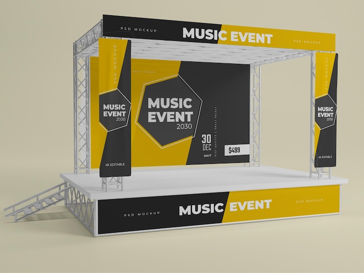 PSD representación 3d del escenario del evento musical