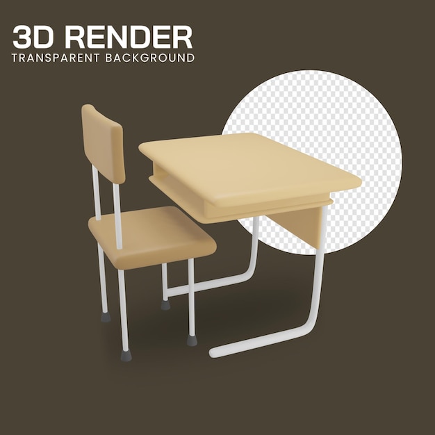 PSD representación 3d del escritorio y la silla de la escuela