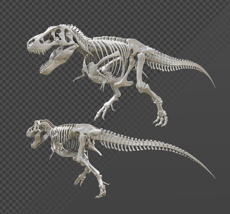 PSD representación 3d del esqueleto animal antiguo de dinosaurio t rex tyrannosaurus vista en perspectiva