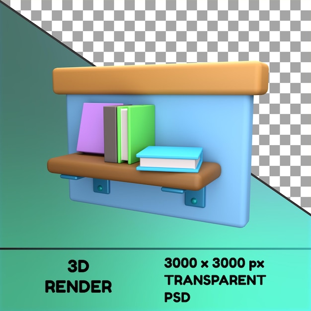 PSD una representación 3d de un estante con libros