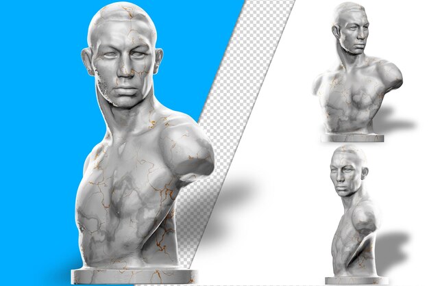 PSD representación 3d de una estatua de boxeador con textura de piedra y acentos dorados ideal para el diseño deportivo y de fitness