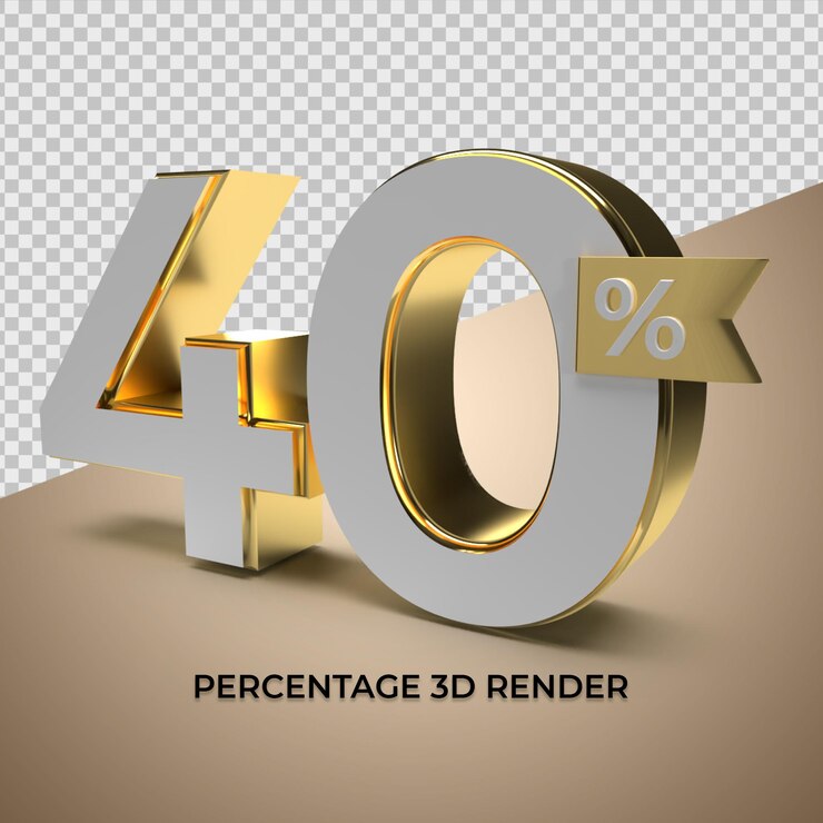 PSD representación 3d estilo de oro del 40 por ciento para el elemento de producto promocional de venta con descuento