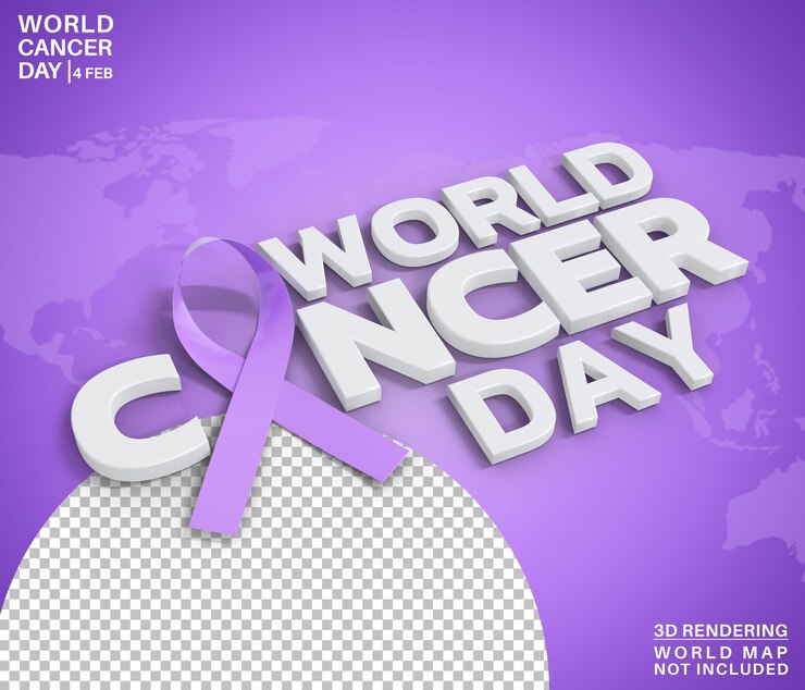 PSD representación 3d del estilo del texto de la conciencia del día mundial del cáncer aislada