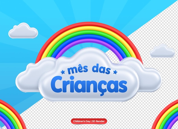 PSD representación 3d de la etiqueta del mes de los niños en portugués para la celebración brasileña
