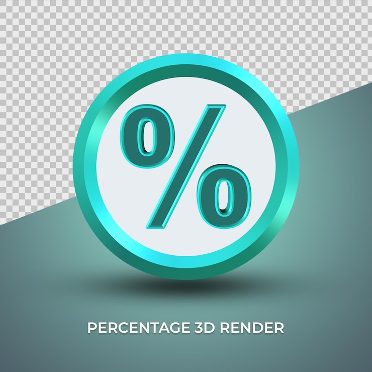 Representación 3d de etiquetas de precio de contorno plateado con símbolos de porcentaje dentro