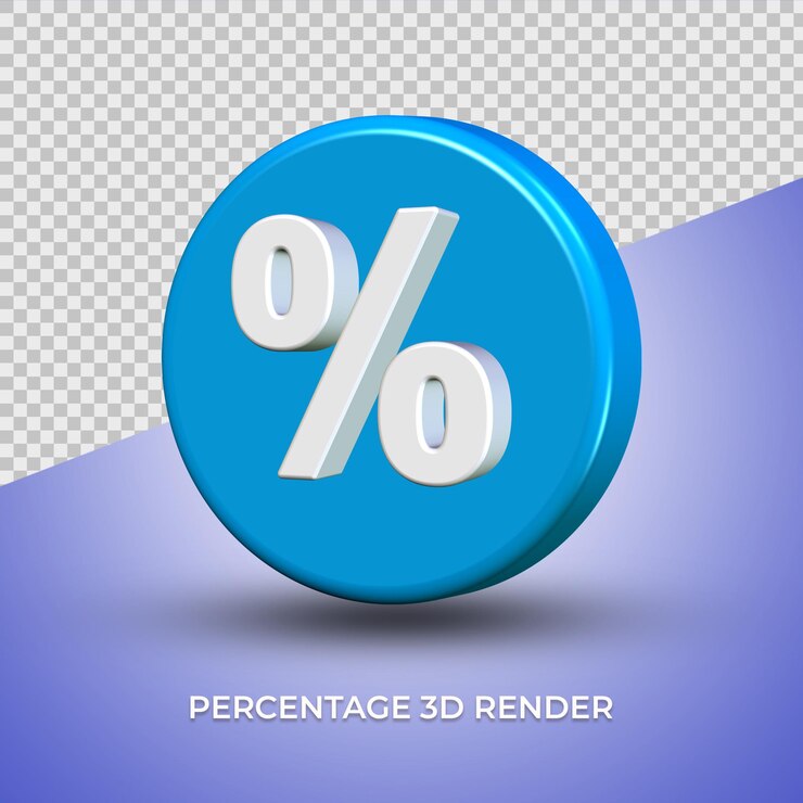 PSD representación 3d de etiquetas de precios azules con símbolos de porcentaje dentro