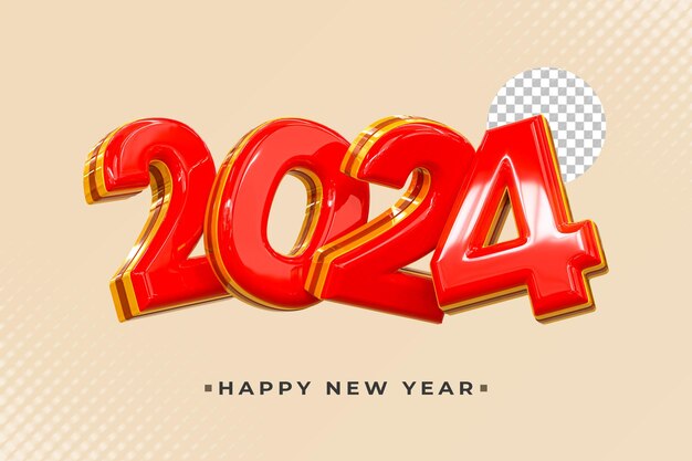 Representación 3d Feliz año nuevo 2024 plantilla de diseño de banner con efecto de texto 3d dorado