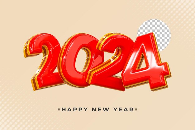 Representación 3d feliz año nuevo 2024 plantilla de diseño de banner con efecto de texto 3d dorado