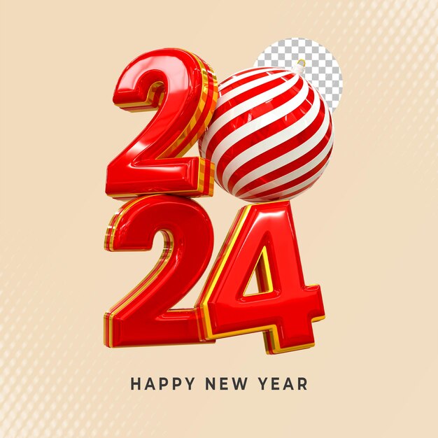 Representación 3d Feliz año nuevo 2024 plantilla de diseño de banner con efecto de texto 3d dorado