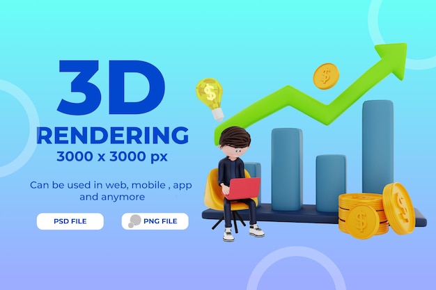 Representación 3d finanzas personaje ilustración objeto premium psd