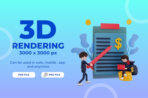 PSD representación 3d finanzas personaje ilustración objeto premium psd