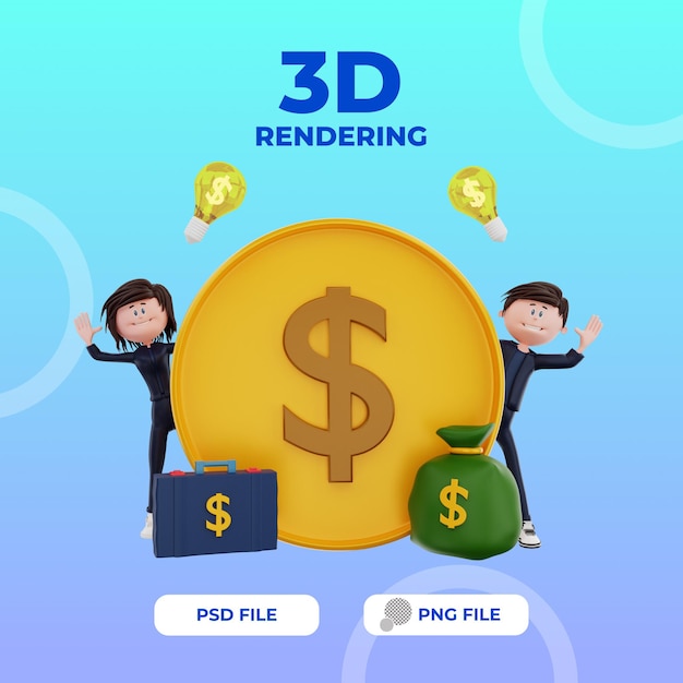 PSD representación 3d finanzas personaje ilustración objeto premium psd