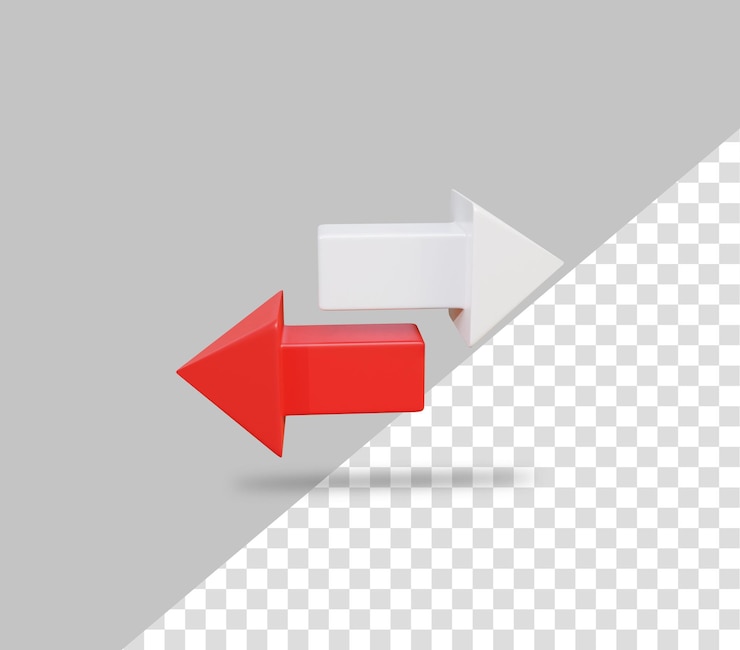 PSD representación 3d flechas de interruptor de izquierda a derecha