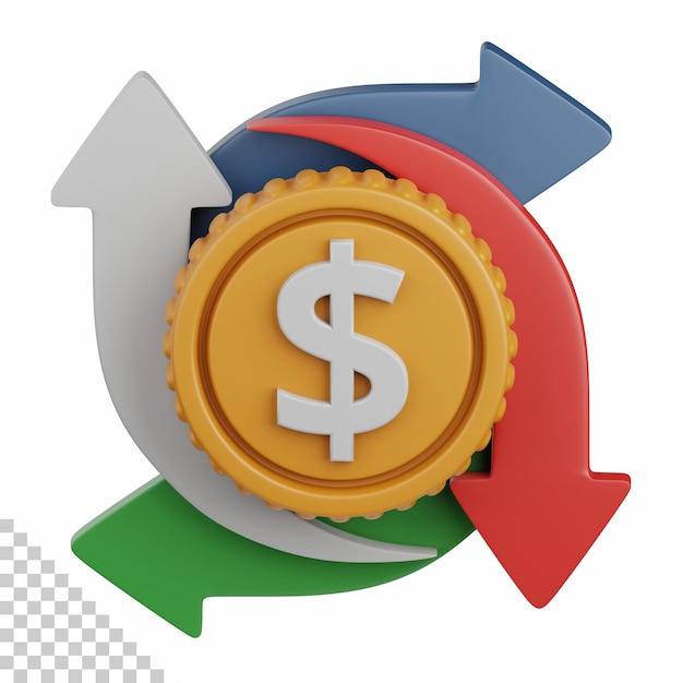 Representación 3d de flujo de efectivo aislado útil para elementos de diseño de dinero y finanzas de análisis de negocios