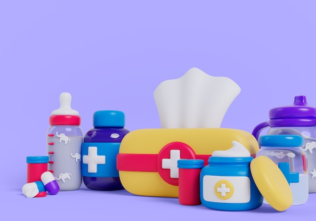 representación en 3D del fondo de la farmacia