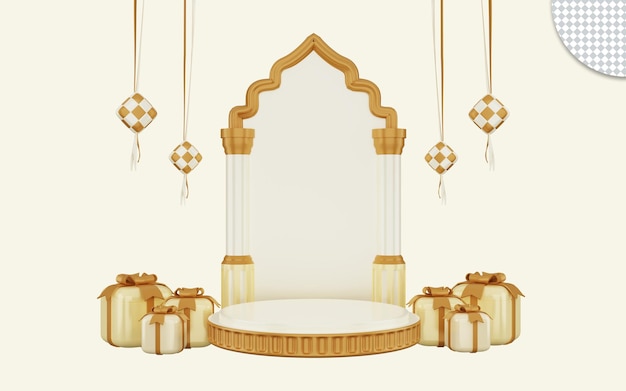 Representación 3d de fondo islámico para ramadan kareem eid al fitr con podio