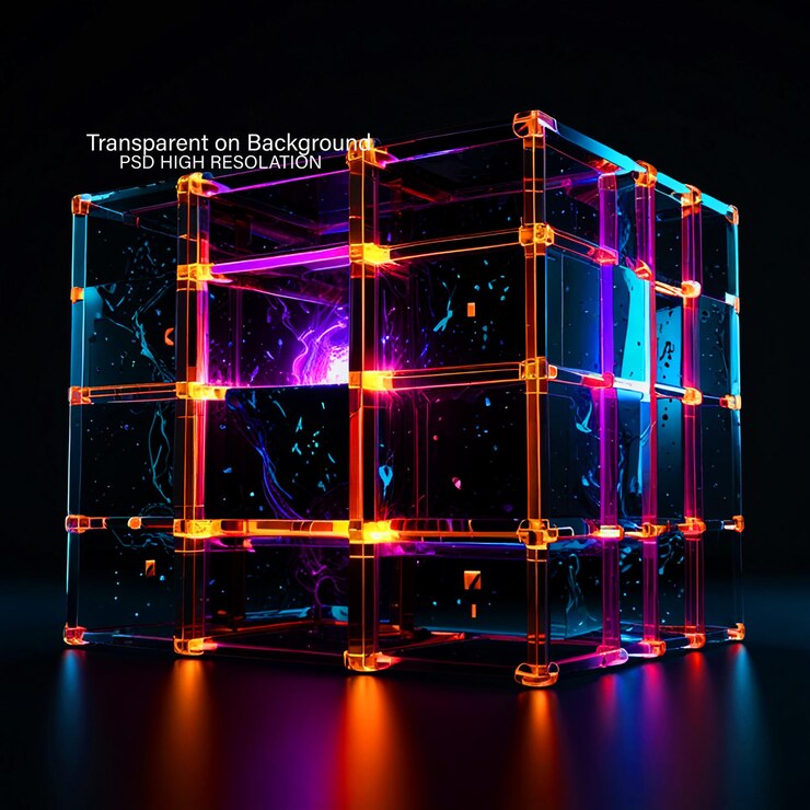 PSD representación en 3d de la forma geométrica del vidrio en un fondo transparente