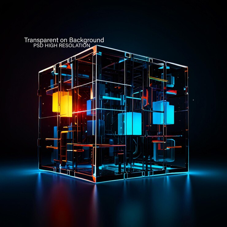 PSD representación en 3d de la forma geométrica del vidrio en un fondo transparente