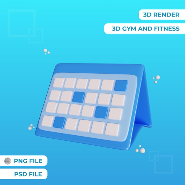 PSD representación 3d gimnasio calendario objeto aislado premium psd