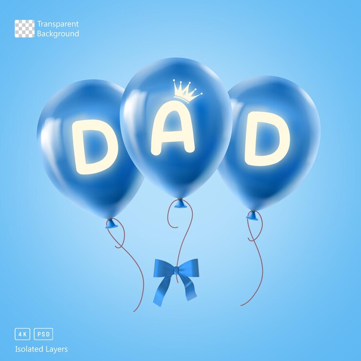 Representación 3D de globos azules con papá resplandeciente para el día del padre