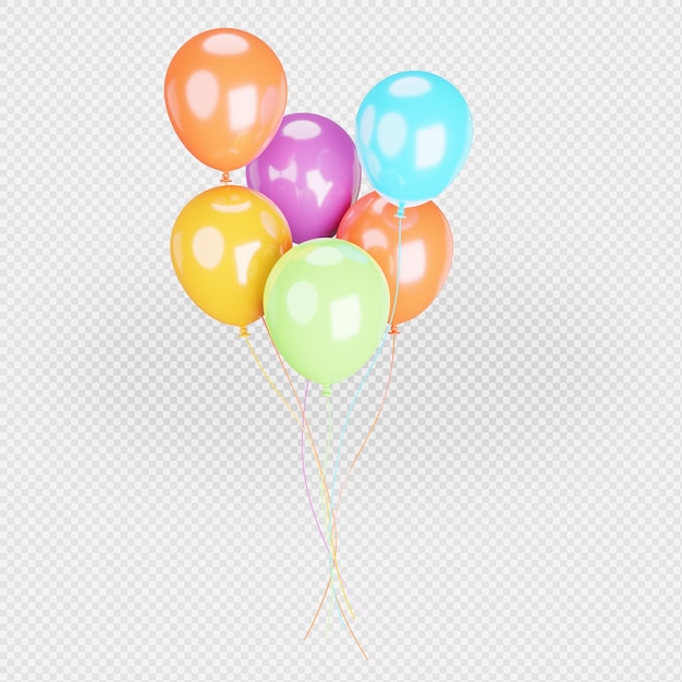 PSD representación 3d de globos de colores aislados con trazado de recorte