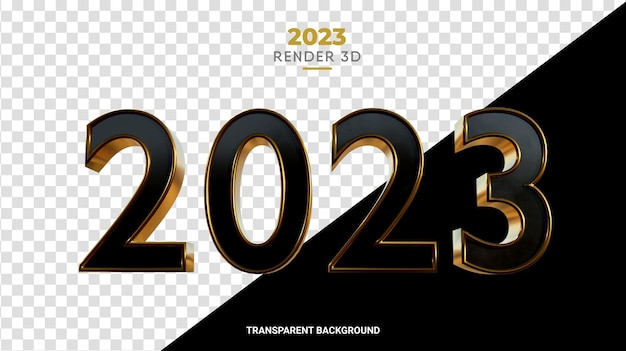 Representación 3D Glossy Gold 2023 Año Nuevo número de alta calidad