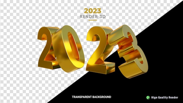 Representación 3d glossy gold 2023 año nuevo número de alta calidad