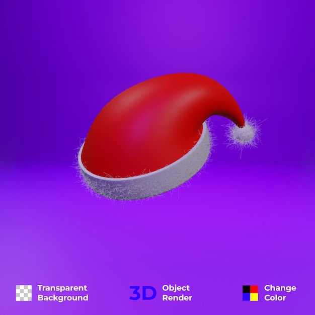 Representación 3D de gorro de Papá Noel. fácil de cambiar el color y el fondo psd