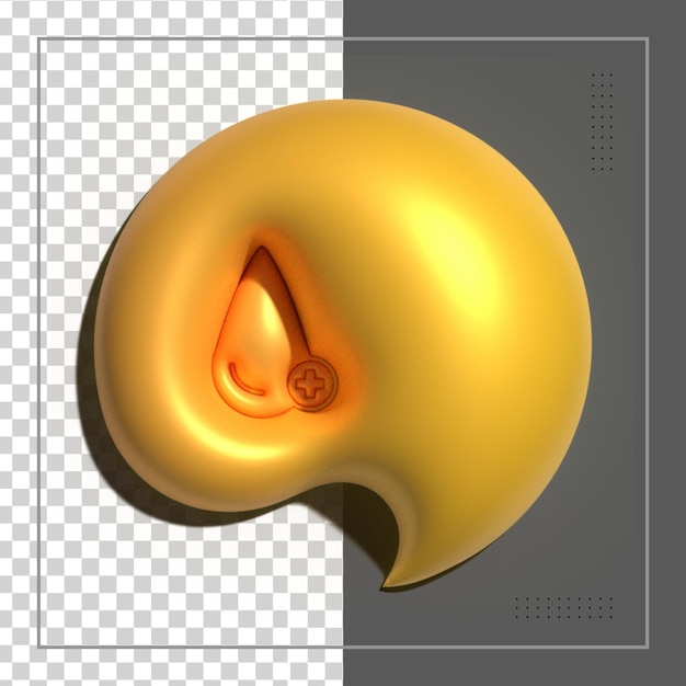 Representación 3D de gota de sangre dorada con signo de cruz roja