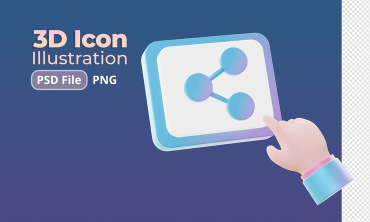 PSD representación 3d de gradiente compartido con iconos de ilustración de mano para anuncios de aplicaciones móviles web ui ux
