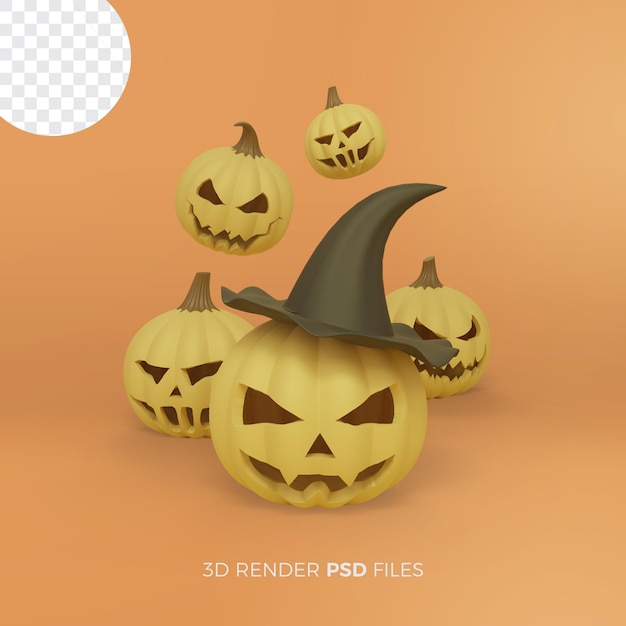 Representación 3d de halloween con calabaza con sombrero