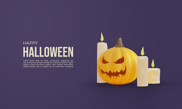 Representación 3d de Halloween con una calabaza y tres velas