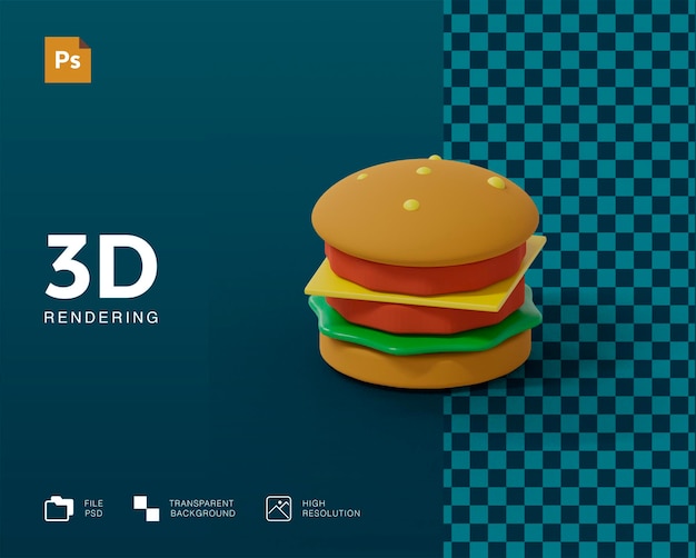 Representación 3D de hamburguesa aislada