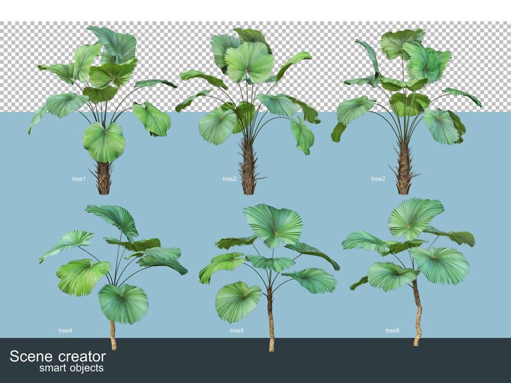 PSD representación 3d de hermosos árboles en varios ángulos aislados