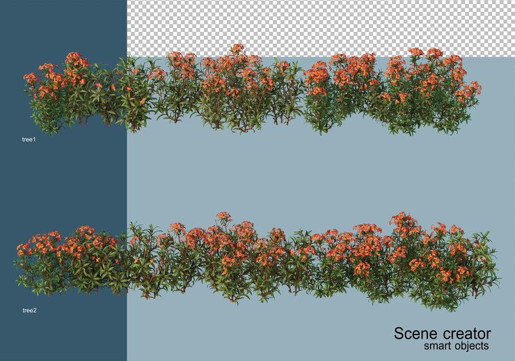 PSD representación 3d de hermosos arbustos en varios ángulos aislados