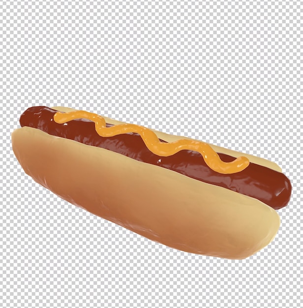 PSD representación 3d de un hot dog con mostaza aislado sobre fondo transparente