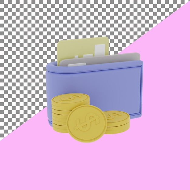 PSD representación 3d del icono de billetera y moneda