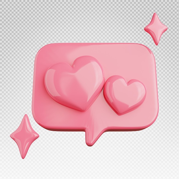 Representación 3d del icono de la burbuja de chat rosa