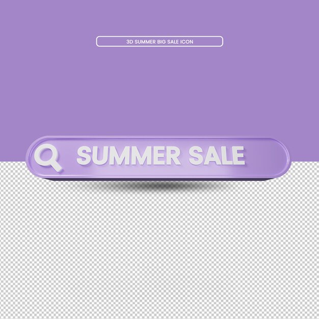 Representación 3d icono de búsqueda de venta de verano
