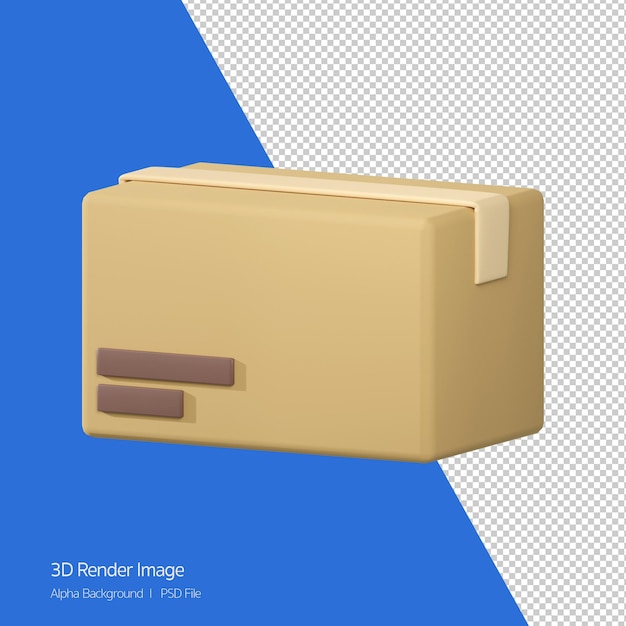 Representación 3D del icono de caja de cartón aislado en blanco.